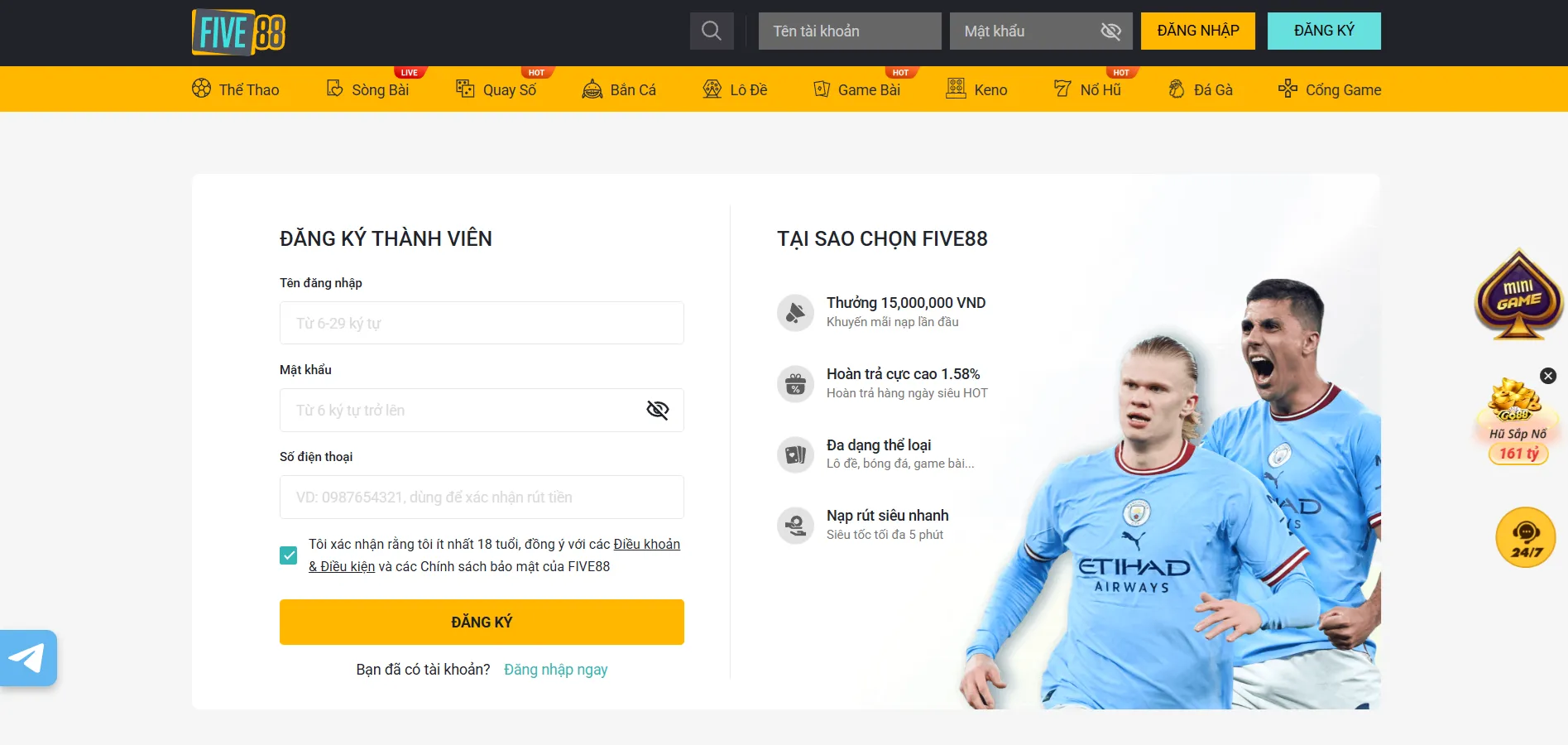 Đăng ký FIVE88 ngay để trải nghiệm