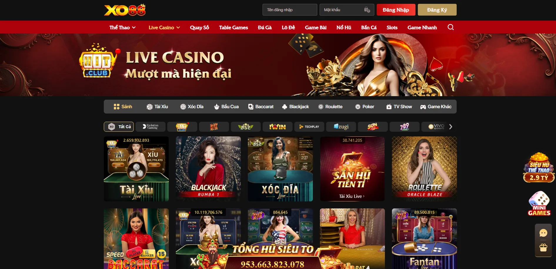 Một số sảnh cược được yêu thích tại XO88 2025